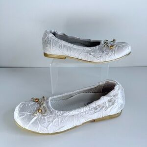 Cherie Toddler Girls Elegant White Crinkle Satin Ballet Flats Made Italy (US 12)